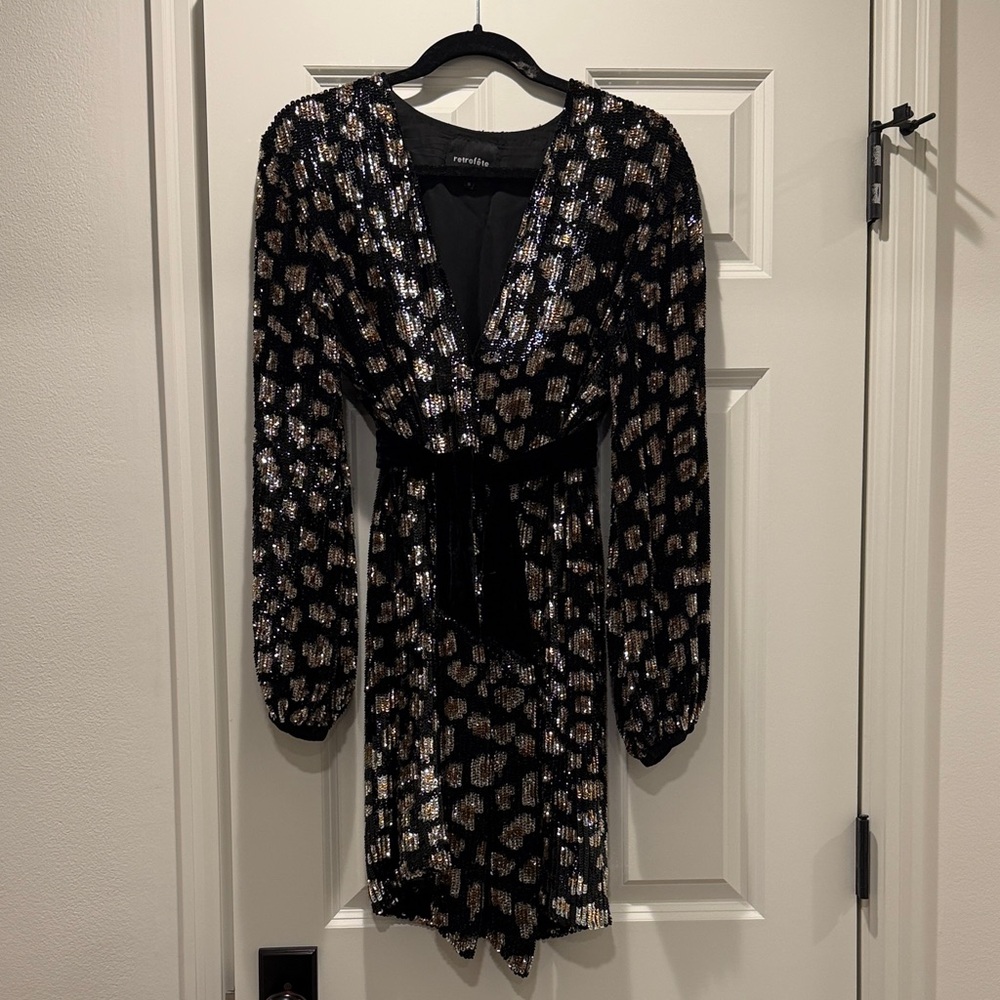 Retrofete Black, Silver + Gold Long Sleeve Dress